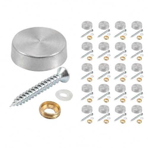 GUGUGO 20Pcs 30mm Silver Stainless Steel Screw Caps, Mirror Decorative Cover Nails with Auxiliary Fittings, Rustproof Fasteners for Mirror, Sign, Furniture, Wardrobe, Glass & Home Hardware
