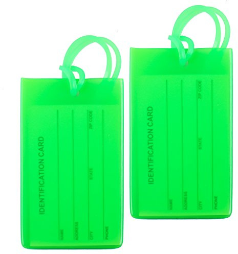 2 Packs Colorful Flexible Travel Luggage Tags for Baggage Bags/Suitcases - Name ID Labels Set for Travel - Green