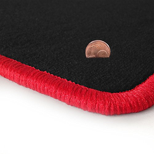 Schwarze Velours Fußmatten in Top-Qualität, Randfarbe Rot OFM-Q300_R103_00937