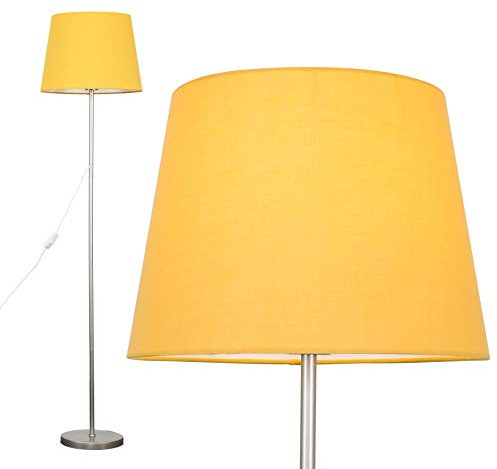 MiniSun | Modern Floor Lamp in a Brushed Chrome Metal Finish with a Mustard Tapered Shade | Floor Lamps & Torchieres, Home Décor & Improvement Essential