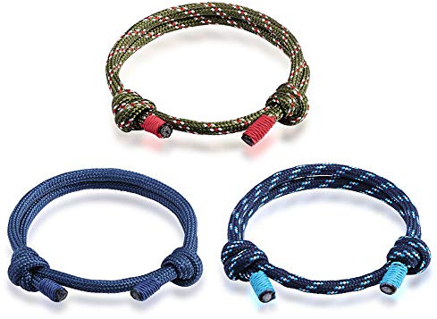 Feilok Set di 3 braccialetti in corda di nylon nautici per uomo e donna fatti a mano intrecciati set di braccialetti vichinghi colorati regolabili