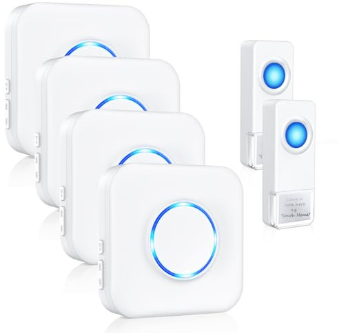 campanello senza fili impermeabile BITIWEND, campanello senza fili 2 trasmettitori e 4 ricevitori con portata 300M 58 suonerie LED display (Bianco))