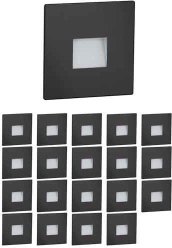 ledscom.de 20 Stück LED Treppenlicht/Wandeinbauleuchte FOW für innen und außen, Downlight, eckig, schwarz, 85 x 85mm, warmweiß