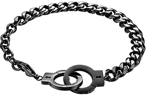 Flongo Herrenarmband Männer Kette Armband Armreif Armkette Panzerkette mit Handschellen Schwarz Silber Rose Gold Biker Motorradfahrer Herren-Accessoires