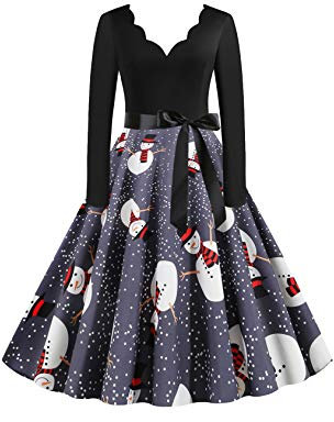 EFOFEI Robe Femme A Ligne avec Ceinture à Nœud, Carreaux, Manches Longues, Gris M