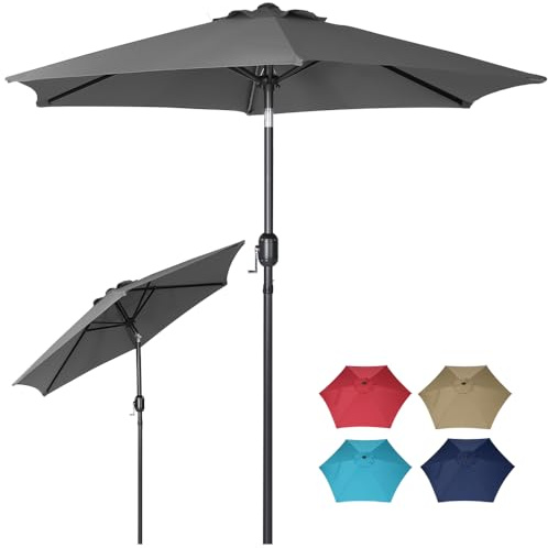 Panana 2.7M Garden Parasol Umbrella with Tilt & Crank, UV Protection Sun Shade Patio Umbrella, Vented Canopy, Steel Frame, Outdoor Parasol for Garden, Balcony, Terrace Dark Grey