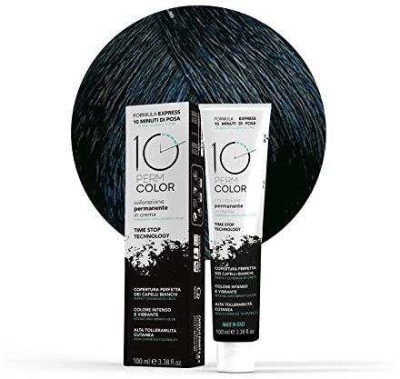 10 Perm, Colorazione a Lunga Durata Express, Colore Capelli 1.1 Nero Blu, Tinta per Capelli, Copertura Rapida e Omogenea in 10 Minuti, Colore Brillante, Intenso e Luminoso, 100 ml