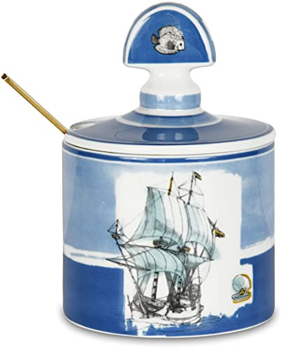 Baci Milano Collezione COASTAL Zuccheiera con cucchiaino Porcellana - Ø 8,5 cm, H 12,2 cm