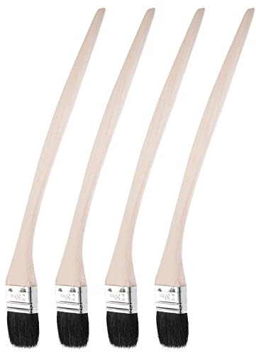 uxcell Bent Radiator Paint Brush 17 Length 2 Width Bristle with Long Wood Handle for Wall Treatment Black 4Pcs