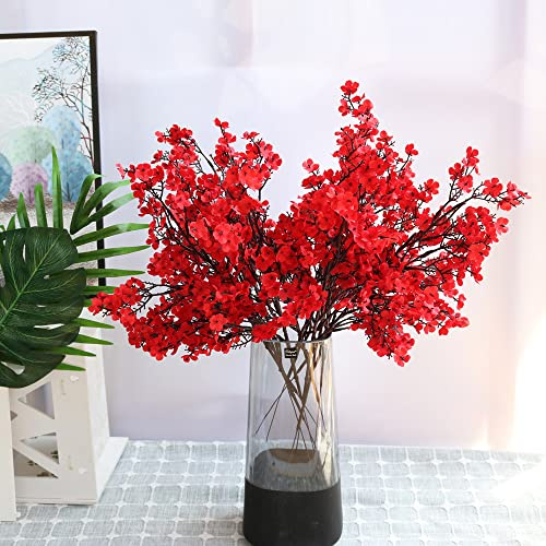 6 pezzi di fiori artificiali finti bouquet di gypsophila artificiali in seta vero tocco cucina, camera da letto, vacanze matrimoni, decorazione fai da te per la casa e la composizione floreale (rosso)