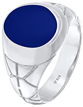 Kuzzoi Anillo de sello para hombre, ovalado, esmalte azul, macizo, 13 mm de ancho, en plata de ley 925, anillo de plata decorada en negro oxidado, anillo para hombres, talla 54 – 66, 0609671521, 62