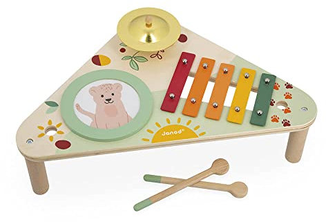 Janod - Musiktisch aus Holz Sunshine - Rollenspielzeug und musikalische Früherziehung - Wasserfarbe - Ab 12 Monaten, J07616