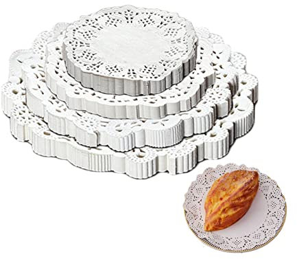 Hoshisea 600 Pezzi di Carta Pizzo Bianco Rotondo, per Torte, Dessert, Snack, Riunioni di Famiglia o Decorazioni per la Tavola di Nozze (Bianco)