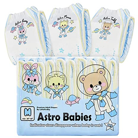 LittleForBig Tryckta Vuxenblöja 10 Stycken - Astro Babies (Medium 28-38)