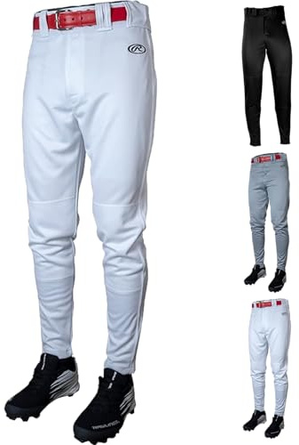 Rawlings mens LAUNCH SERIES Baseball Pants | Tapered Jogger Fit | Adult Sizes | Solid | Multiple Colors White, Medium