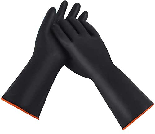 RIDINO Heavy Duty Latex Gloves, Resist Acid, Alkali and Oil,Reusable Industrial Chemical Rubber Garden Gloves,14inch 1 Pair