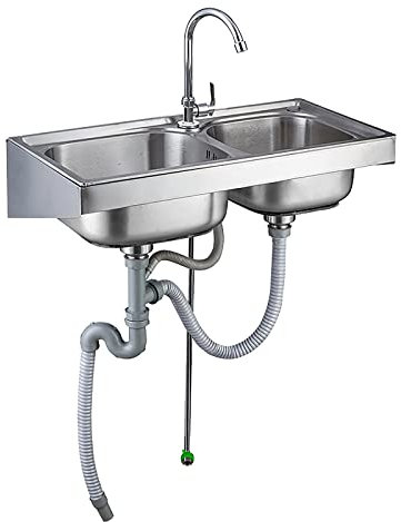 Handwaschbecken Zur Wandmontage, Ausgussbecken,spülbecken Klein,Edelstahl-Waschbecken,Edelstahl Spültisch,Waschen Von Gemüse Und Geschirrspülbecken,Spülbecken Mit Wasserhahn-Ablaufset, Außenbecken ( S