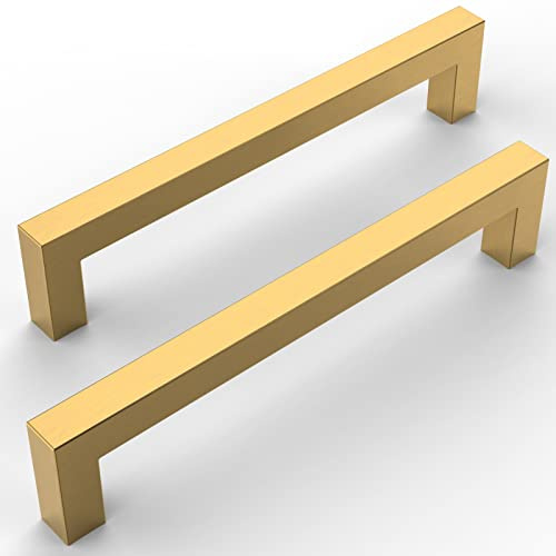 Amerdeco 5 Stück Möbelgriffe Edelstahl Golden Schrankgriffe Küchengriffe 160mm Lochabstand Schubladen Griffe Schubladengriffe Griffe für Küchenschränke Kleiderschrank