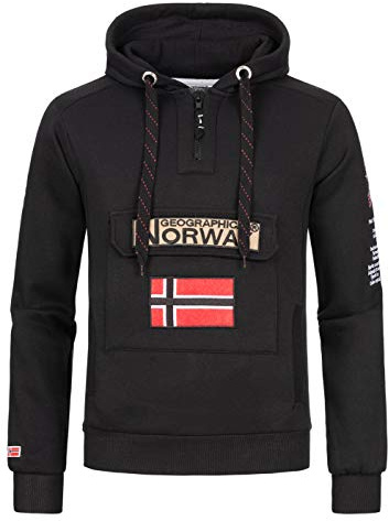Geographical Norway Gymclass Men - Sweat Homme Capuche Poche Kangourou - Vêtement Sweatshirt Hoody Chaud Manches Longues - Pull Hommes Printemps Ete Automne Hiver (Noir L)