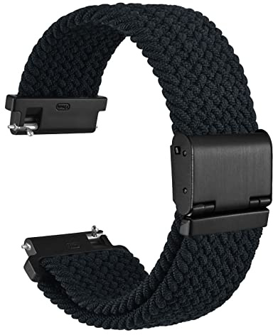WOCCI 22mm Braided Nylon Watch Strap for Men and Women, Quick Release, Black Stainless Steel Buckle (Black)