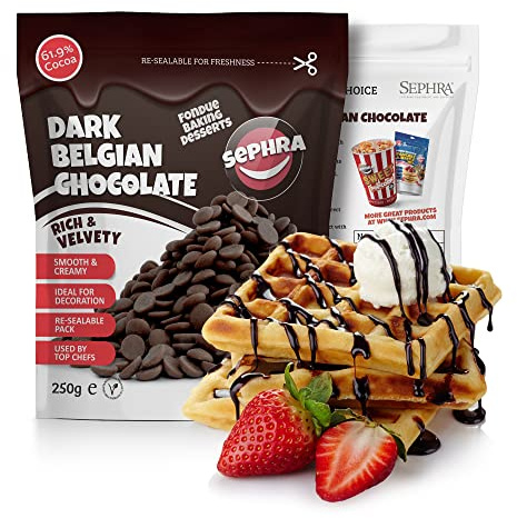 Sephra Dark Belgian Couverture Chocolate Callets 250g – Fountain Ready | Dark Belgian Couverture Chocolate Callets 250g – Fountain Ready