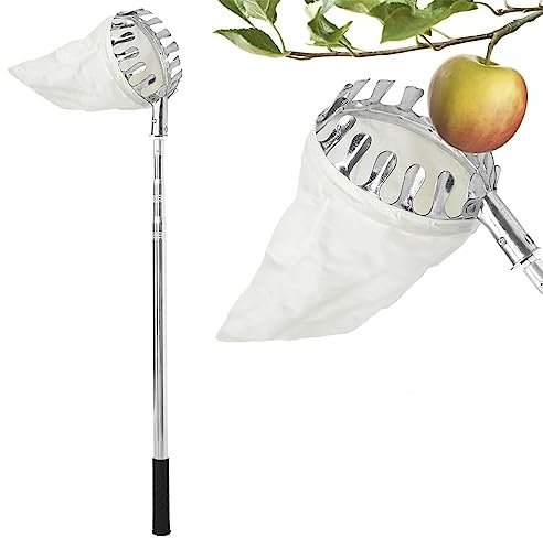 PJDDP Obstpflücker, 3M/9,8 FT Obstsammler mit Leichter Edelstahl-Teleskopstange, Professionelles Obsternter für die Ernte von Äpfeln, Birnen, Zitronen, Kirschen und Zitrusfrüchten