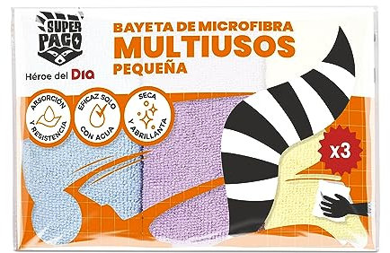 SUPER PACO Dia Bayeta de Microfibra Multiusos pequeña, 3 Uds