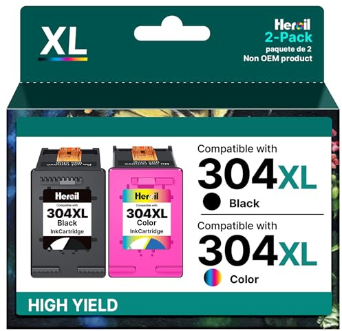 Heroil 304 XL Cartucce per hp 304 XL Cartucce d'inchiostro Rigenerato per HP 304 XL Nero e Colore per HP Deskjet 3762 3760 3700 3750 2630 3720 2600 Envy 5030 5010 5000 5032(2-Pack)