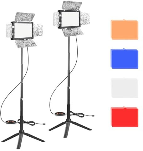 LED Video Light 2 Packs, EMART Dimmable Photography Lighting with Diffuser and 9 Color Filters, 5500K USB LED Studio Lights for Photo Streaming Shooting, TikTok, YouTube Recording