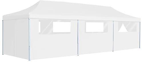 LAPOOH Pop-Up Partyzelt Faltbar mit 8 Seitenwänden, Pavillon, Party Zelt, Bierzelt, Faltpavillon, Gartenzelt, Lackierzelt, Zelt Garage, Zeltgarage, 3x9 m Weiß