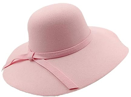 SaoBiiu Damen-Fedora-Hut Aus Filz Mit Breiter Krempe, Floppy-Sonnen-Bowknot-Kappe, Bowler-Derby-Hut Für Damen