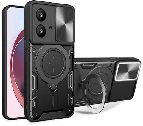 SEAHAI Funda para Motorola Moto G84 5G, [Rugged Armour] Antigolpes Carcasa con Metálico Anillo Magnético Soporte y Cámara Deslizante Proteger, Anti-Caída Silicona Case - Negro