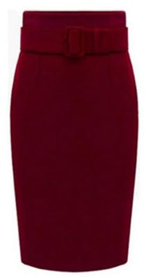 JITEM Womens Knee Length Pencil Skirt Fall Winter A Line Below Knee Office Midi Bodycon Wool Skirt Burgundy