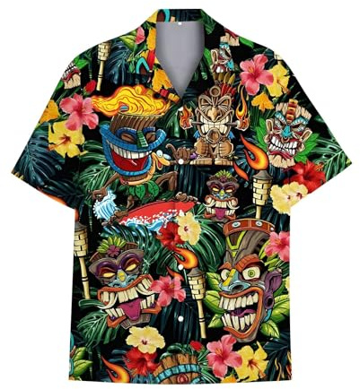Camisa Hawaiana De Manga Corta para Hombre Gracioso con Estampado Animal En 3D Shirts con Botónes Suelto Camisas Hawaianas Camiseta para Verano, Playa