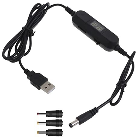 YOGOTEU Verstellbares USB-Spannungskabel, 5 V auf 1,5 V, 3 V, 4,5 V, 6 V, 7,5 V, 9 V, 12 V, 2,5 mm, 3,5 mm, 4,0 mm, 5,5 mm, mit LED Dislpay für Spiele, Spannungswandler
