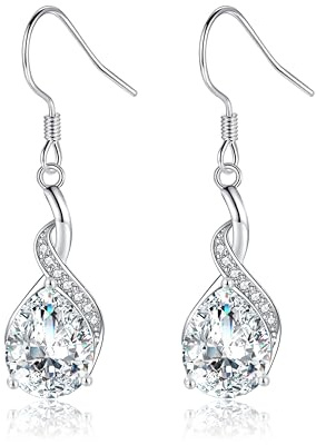 Cangall Ohrringe Silber Hängend, 925 Sterling Silber Tropfen Ohrhänger, Glänzende CZ Anhänger, Leicht Elegant Ohrschmuck für Damen Frauen