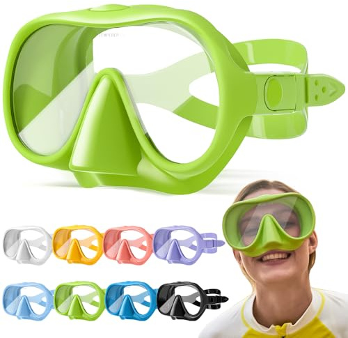 HINATAA Kit de plongée pour adulte, macaron sans cadre, lunettes de plongée ultra large 180°, anti-buée, masque de plongée professionnel, anti-fuite, lunettes de natation pour femmes et hommes, vert