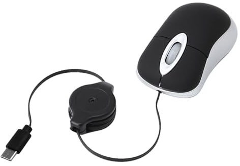 Mouse a filo Type-c Mouse retrattile allungabile 1000DPI ottico piccolo mini per i viaggi (Black)