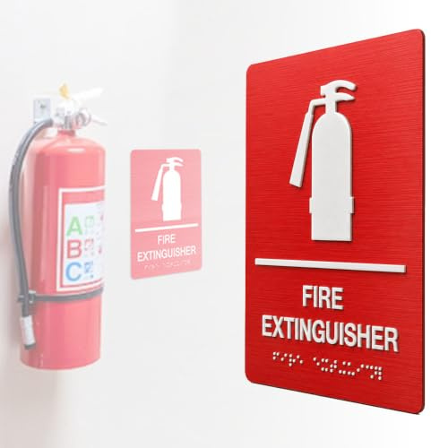 Señal de extintor de incendios con braille de grado 2, calcomanías braille táctiles para centros comerciales, edificios de oficinas, escuelas y restaurantes, 6 x 9 pulgadas (1)