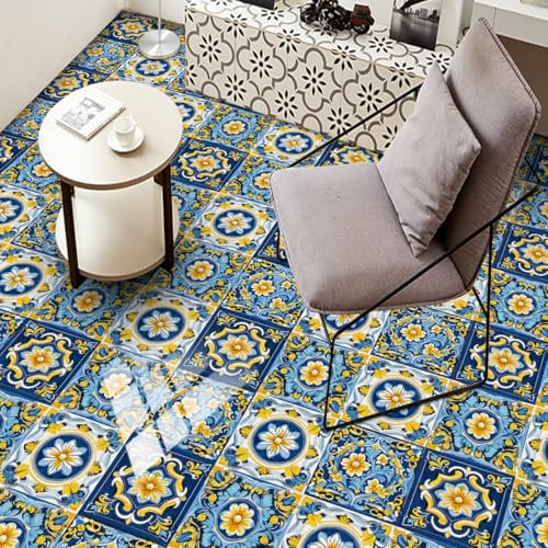 Fliesenaufkleber Blau Gelb Klebefliesen Küche 3d Wandpaneele Selbstklebend PVC Fliesenaufkleber Bad Wasserdicht Selbstklebende Fliesen Leicht Zu Schrubben Fliesensticker10 PC(10x10cm)