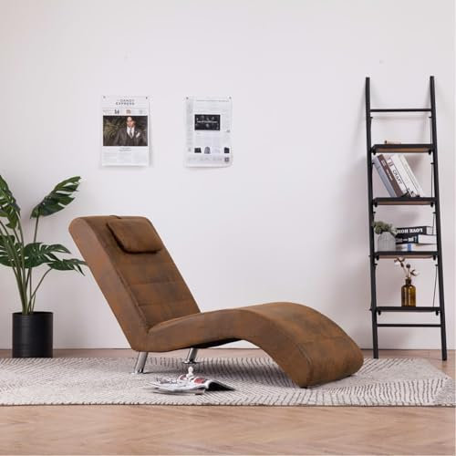Somanki Chaiselongue mit Kissen, Relaxliege Wohnzimmer, Relaxsessel, Lesesessel, Ruhesessel, Schlafsessel, Braun Wildleder-Optik