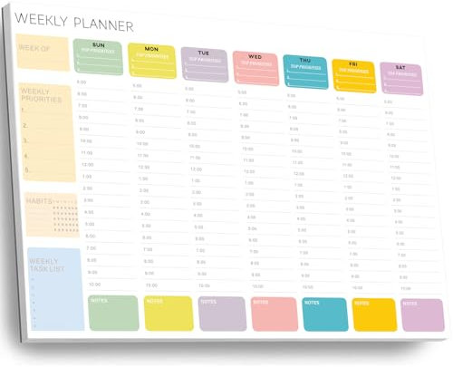 Undated Weekly Hourly Planner Notepad, Tear-Off ADHD Planner,Weekly Planner,Weekly Schedule Planner,Weekly To Do List Notepad(52 Sheets,8.5x11,Colorful)