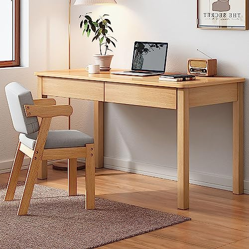Scrivania moderna in legno massello con 2 cassetti per casa ufficio postazione di lavoro tavolo da studio piccoli spazi (100 x 50 x 75 cm)