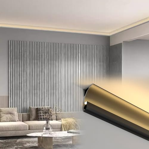 Zócalo LED con canal de aluminio para decoración de techo y pared, iluminación indirecta, luz lineal, zócalo (negro, 10 unidades)