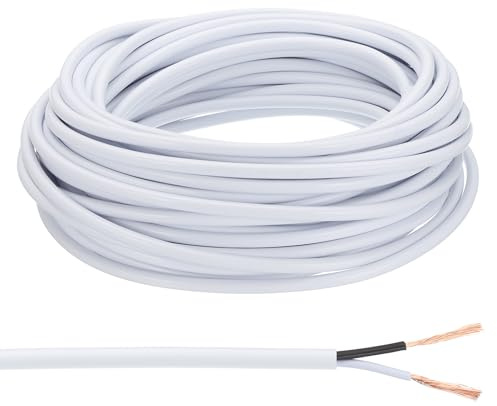PATIKIL 50Ft 18/2 PVC Covered Wire, 300V SVT Round Lamp Cord Insulated Heat Resistant Electronical Flexible Cable for LED Lamp Wire Audio Cable Speaker, White, UL Listed