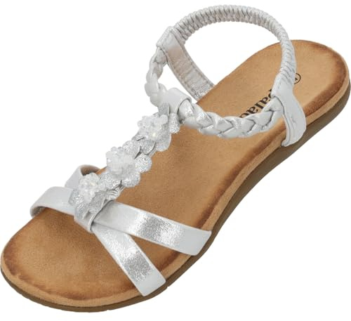Palado Riemchensandalen Damen Grebella - modische Pantoletten - elegante Sommerschuhe - bequeme Sandaletten mit verstellbaren Riemen Silber UK8 - EU41