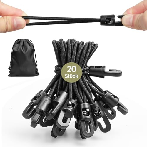 Moinkerin 20 Stück 10cm Schwarze Spanngummis mit Haken - wasserdichtem und UV - beständigem，Expander mit Haken & Planenspannern, geeignet zum Fixieren von Planen, Campingzelten