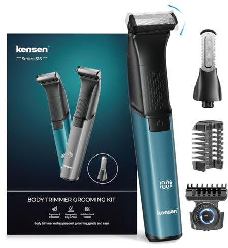 Afeitadora Corporal Masculina 2 en 1, Kensen IPX6 Impermeable Depiladora Corporal Hombre para Barba, Axilas, Pecho, Piernas y Genitales con Pantalla LED, Peine Límite Ajustable (1-10 mm), Verde