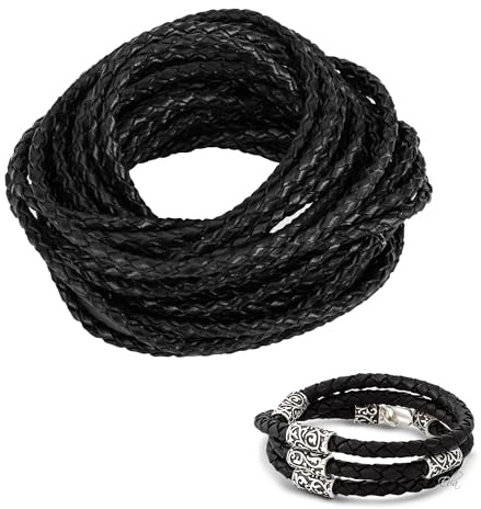 LIANCHEN 10 Meter 5mm PU Geflochtene Lederkordel, Rund Vintage Lederbänder Geflochten 5 mm Pu Leder Band, Basteln Lederbänder für DIY Handwerk Schlüsselband Armband Schmuck (Schwarz, 5mm)