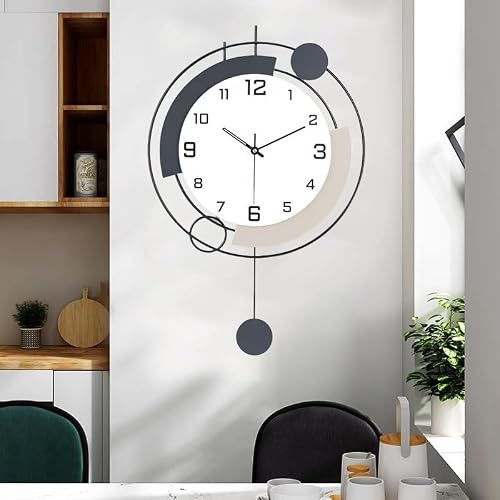 TOHOOYO Moderne Wanduhr,Dekorative Wanduhren mit Pendel,Stille Qualität Quarz batteriebetrieben,Große Wanduhr für Wohnzimmer,Küche,Haus,Bad,Schlafzimmer Wanddekor,13x21Zoll Schwarz
